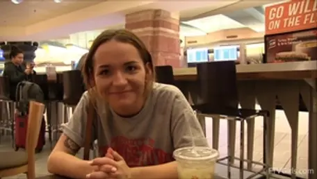Brunette voyeur getting smashed very nicely in public